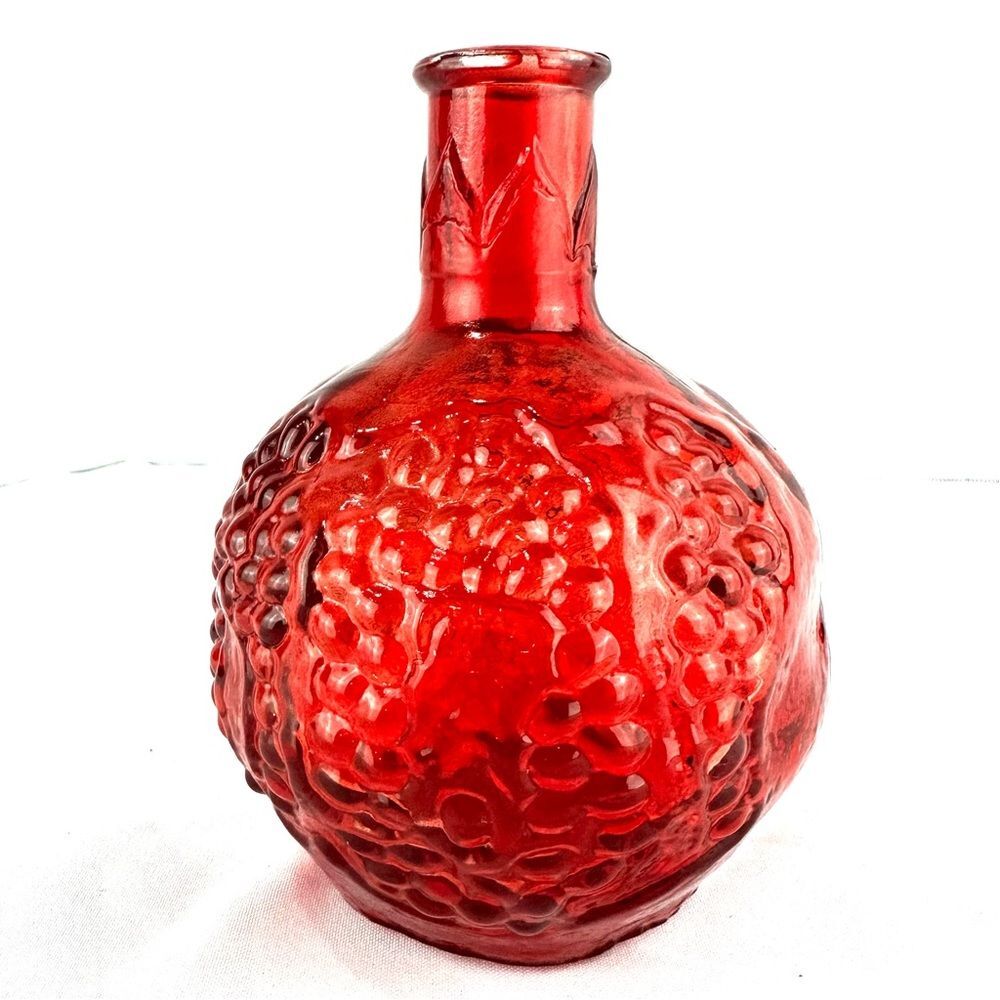 Vintage Round Textured Red Glass Vase 7" H x1.5" opening Dozortsev & Sons Ent.